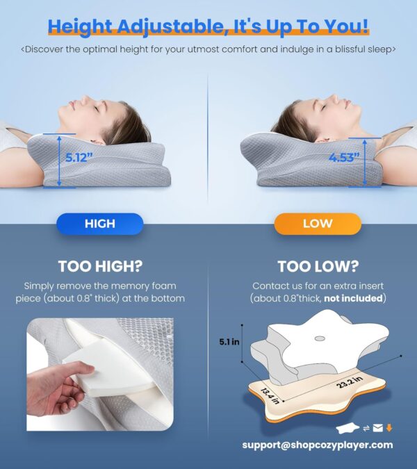 Ultra Pain Relief Cooling Pillow for Neck Support, Adjustable Cervical Pillow Cozy Sleeping, Odorless Ergonomic Contour Memory Foam Pillows, Orthopedic Bed Pillow for Side Back Stomach Sleeper - Image 5