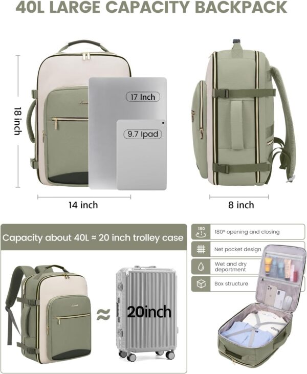 LOVEVOOK 40L Travel Backpack for Women & Men, Airline Approved Carry On Luggage with 3 Packing Cubes, TSA Overnight Bags, Waterproof Personal Item Bag, Weekender Essentials Backpacks fits 17" Laptop - Image 6