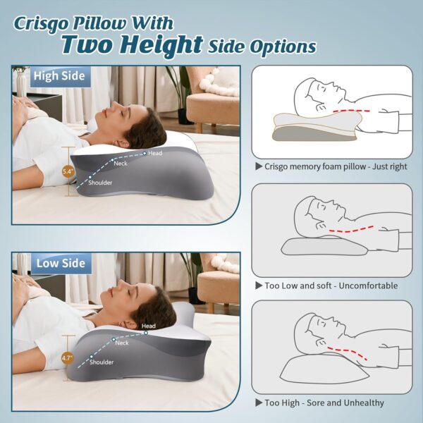 Cooling Cervical Pillow for Neck Pain Relief, Ergonomic Side Sleeper Pillow for Sleeping, Contour Memory Foam Pillows for Neck Support, Orthopedic Bed Pillow for Back Stomach Sleepers Grey White - Image 7