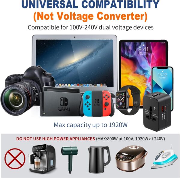 Travel Adapter with USB C, Universal All in One Worldwide Travel Adapter Power Converters Wall Charger AC Power Plug Adapter USB Type C Charging Ports for USA EU UK AUS Black - Image 8