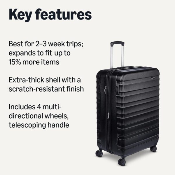 Amazon Basics 30" Hardside Large Checked Luggage, Hardshell Suitcase With Wheels, Expandable For Up to 15% More Space, With Scratch-Resistant Surface, Four Multi-directional Wheels, Black - Image 3