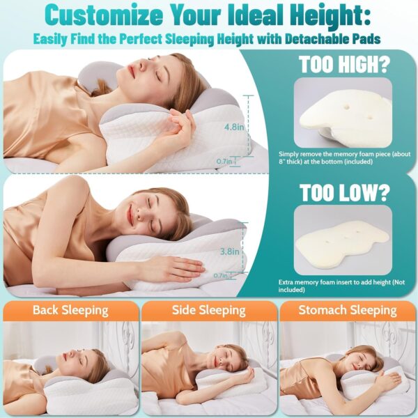 Neck Pillow for Sleeping, Cervical Neck Support Pillow for Neck and Shoulder Pain Relief, Memory Foam Side Sleeper Pillows for Adults, Ergonomic Contour Neck Pillow for Side Back Stomach Sleeper - Image 6