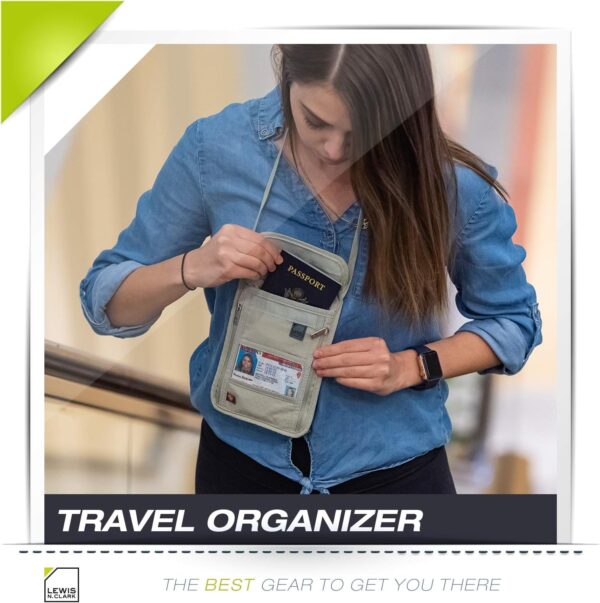 Lewis N. Clark RFID Blocking Stash Neck Wallet, Travel Pouch + Passport Holder for Women & Men, Taupe, One Size - Image 8