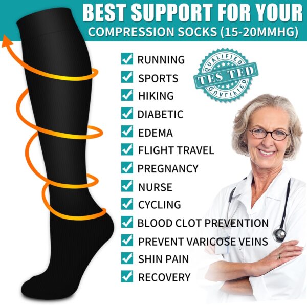 BLUEENJOY Copper Compression Socks for Women & Men (6 pairs) - Best Support for Nurses, Running, Hiking, Recovery - Image 6