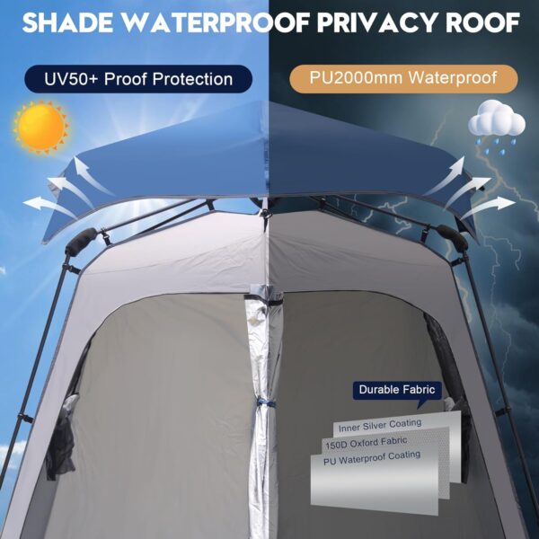 2-Room Camping Shower Tent, Instant Pop-up Privacy Shelter, Extra Large Changing Room & Toilet Tents with Ventilation, Portable Outdoor Shower with Rainfly & Floor for Dressing, Hiking, Beach, Fishing - Image 9