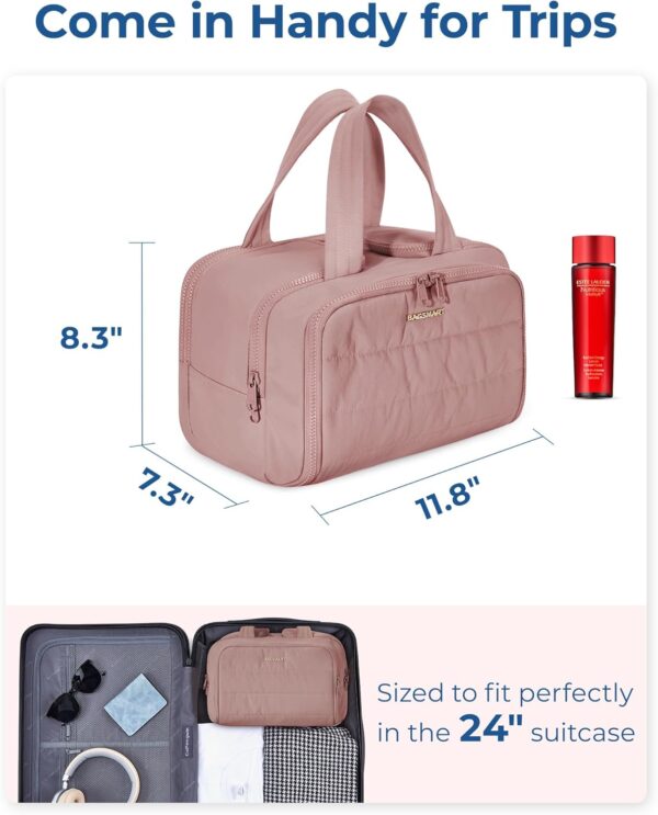 BAGSMART Travel Toiletry Bag, Lightweight Large Wide-open Travel Bag for Women, Puffy Cosmetic Makeup Bag Organizer with Handle for Accessories,Essentials, Toiletries, Dark Pink - Image 7