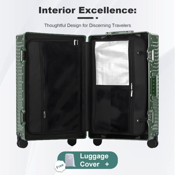 Gets All Aluminum Carry on Luggage Airline Approved,24 Inch Hardshell Spinner Luggage With Cup Holder and USB Charger,TSA Lock,Front Pocket Durable Suitcase for Women Men-Dark Green,26x16x10 - Image 8