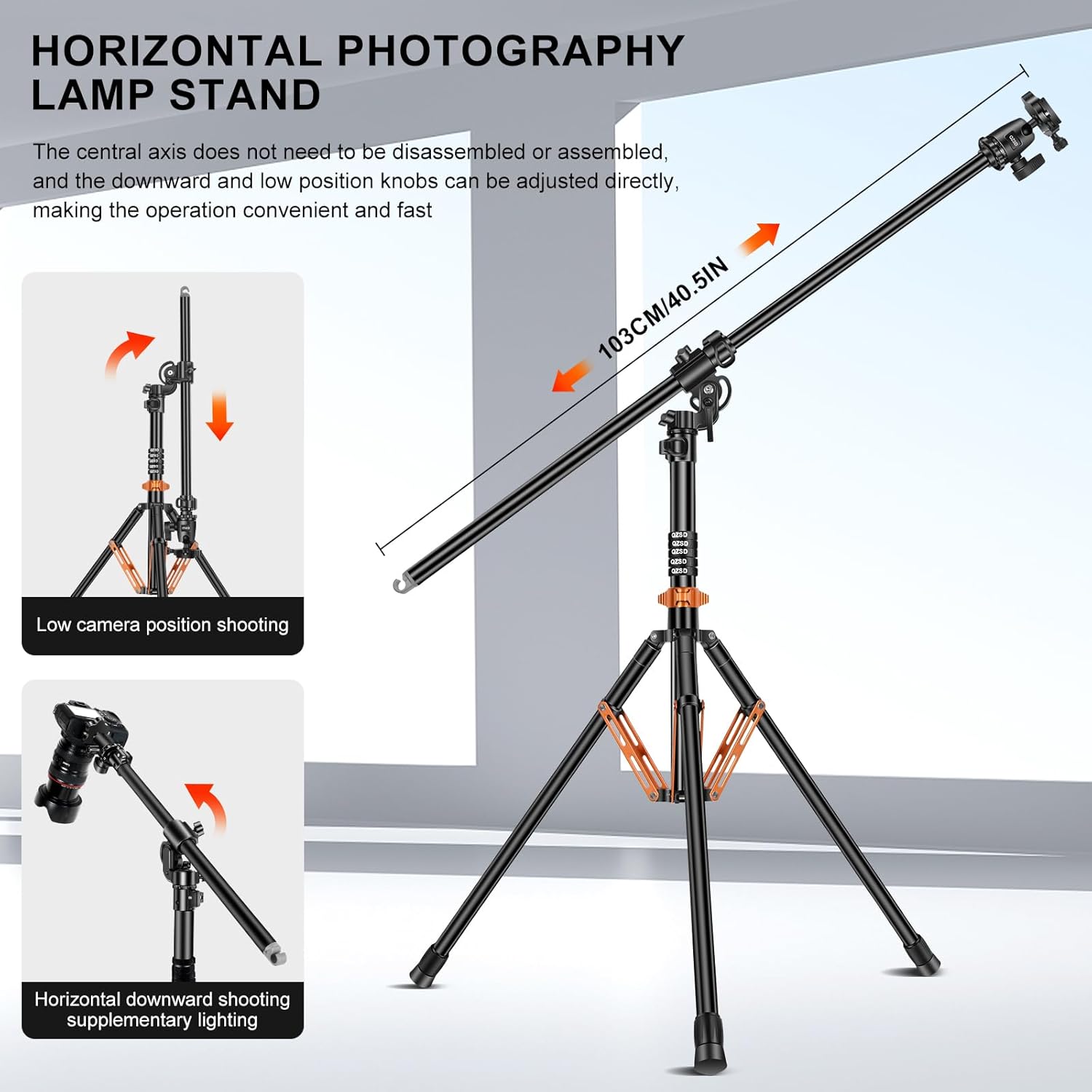 Multi-Function transver Light Stand, 3-8.2ft/94-252cm Aluminum Lighting Tripod, Desktop Stand, Aluminum Ball Head,Detachable Monopod,Stand w/ 1/4" 3/8" Screw for Strobe Light Camera Softbox - Image 3