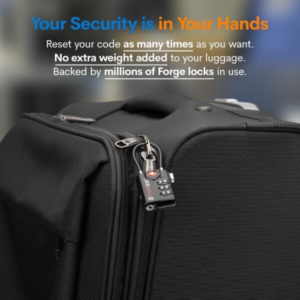 TSA Approved Cable Luggage Locks, Re-settable Combination with Alloy Body, Black 2 Locks. - Image 7