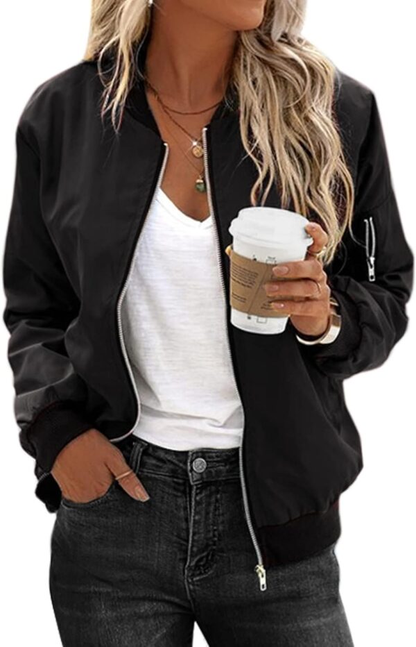 Zeagoo Women's Bomber Jacket Casual Coat Zip Up Outerwear Windbreaker with Pockets S-XXL - Image 2