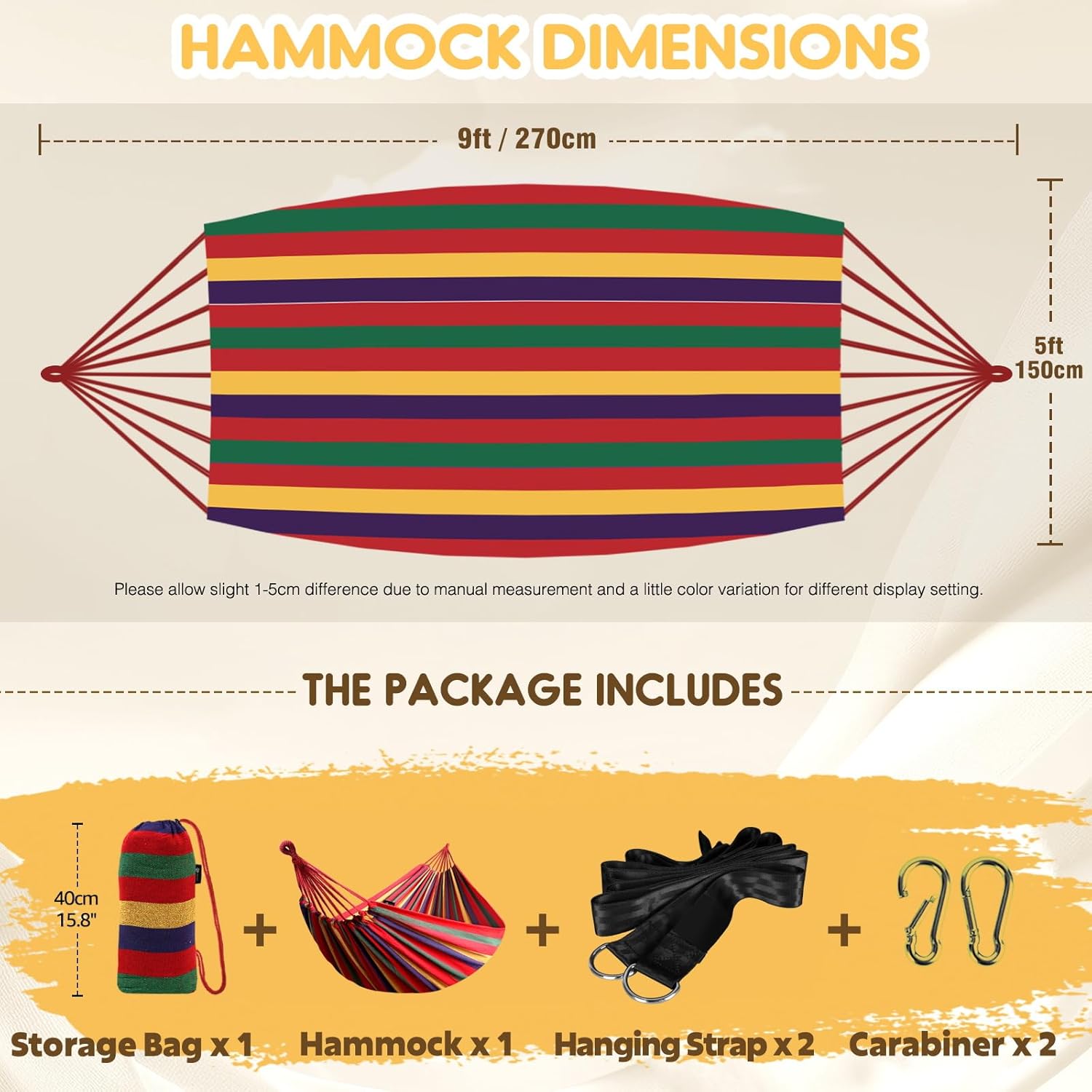 ANYOO Cotton Hammock Portable Camping Hammocks for Hanging Sturdy Garden Comfortable Fabric Hammock with Tree Straps Up to 660lbs with Travel Bag for Camping Outdoor/Indoor Patio Backyard - Image 4