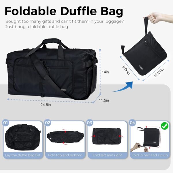 Fmeida 65L Duffle Bag with Shoes Compartment, Foldable Travel Duffel Bags for Men Women, Large Packable Travel Bag Water Repellent & Tear Resistant (Black) - Image 4