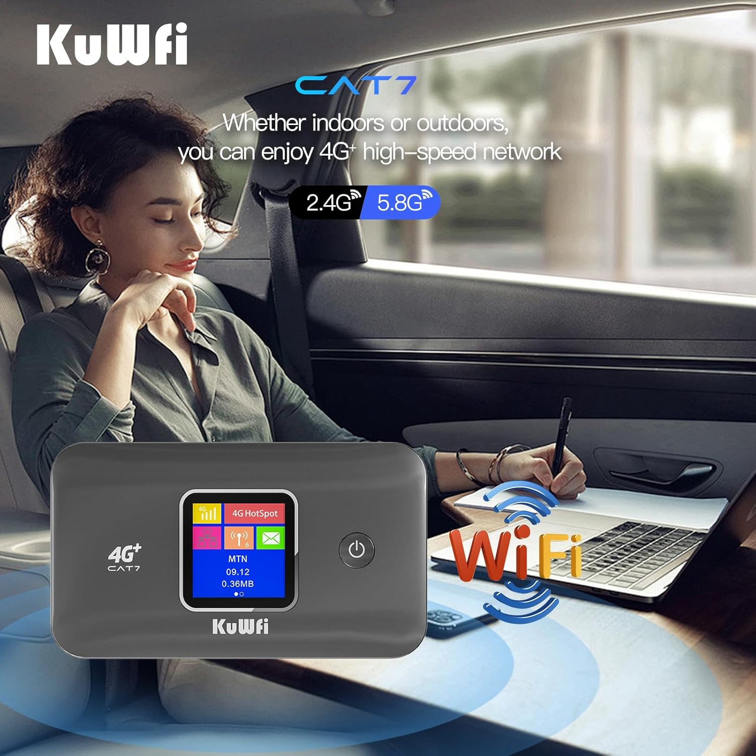 KuWFi 4G+ CAT7 Unlocked 4G LTE Mobile WiFi Hotspot, 300Mbps High-Speed Travel Router with SIM Card Slot for RV/Camping/Trips, Works with T-Mobile AT&T - Image 10