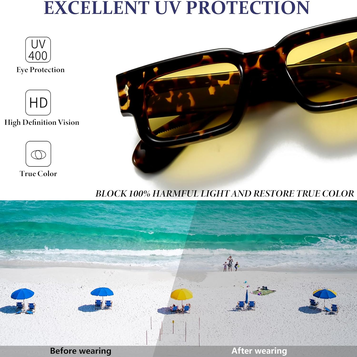 Retro Rectangle Sunglasses for Men Women Black Thick Square Frame Shades - Image 8