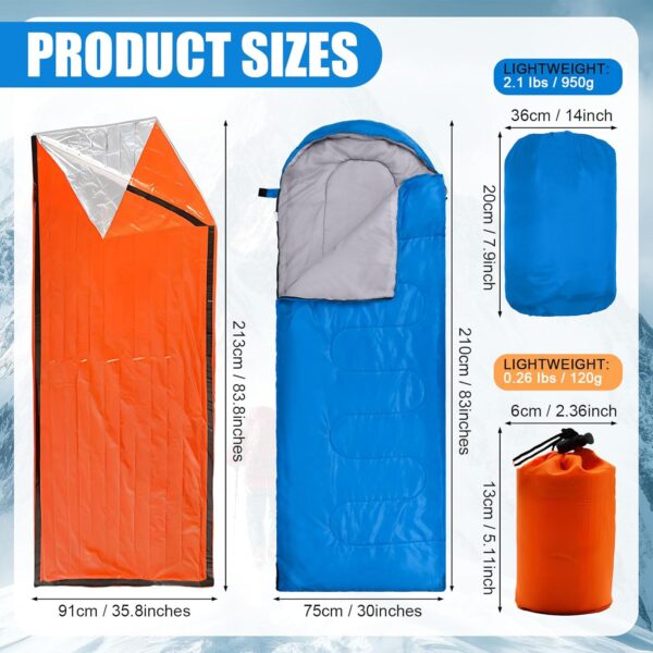 Macarrie 12 Pcs Hiking Gear Set, Include 6 Sleeping Bags for Adults Teens Kids with Compression Sack, 6 Emergency Sleeping Bags for Camping Hiking Homeless Supplies - Image 3