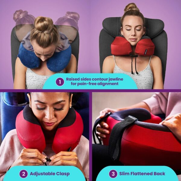 Cabeau Airplane Travel Pillow for Long Flights - Evolution S3 - Supportive Memory Foam with Seat Straps to Secure Your Head and Neck and Provides 360° Support (Steel Grey) - Image 4