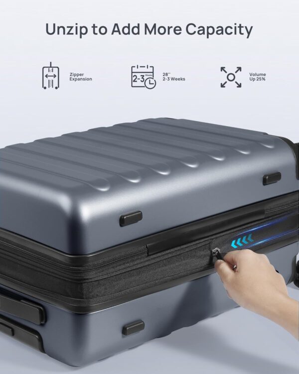 NINETYGO Luggage Sets 2 Piece, Carry On Luggage Airline Approved, Large Checked Luggage with Smooth Spinner Wheels, Expandable, Hard Shell PC Suitcase Sets, TSA Approved, 20in/28in (Grey, Rhine Max) - Image 6