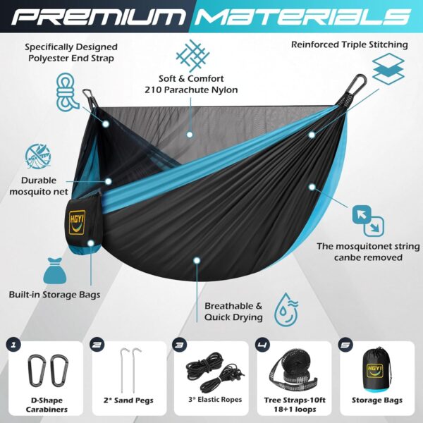 Camping Hammock Mosquito Net,Double & Single Portable Hammocks Hammocks with 2 Tree Straps,Hammock Tent for Travel Camping,Camping Accessories for Indoor Outdoor Hiking Backpacking Backyard Beach - Image 3