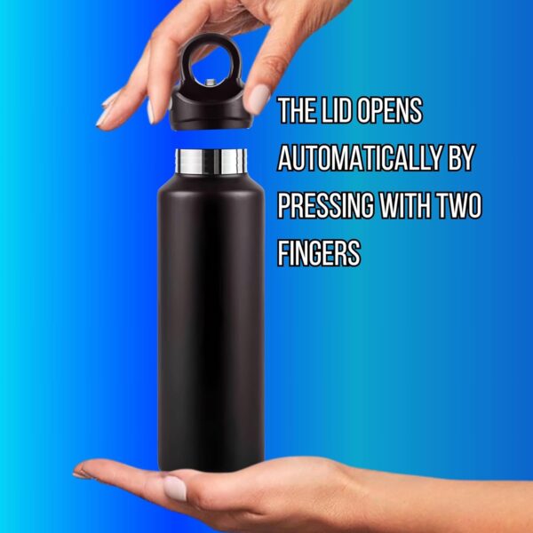 Stainless Steel Insulated Water Bottles 20 oz Metal Water Bottle - AUTOMATIC LID OPENING BY PRESSING WITH TWO FINGERS - Wide-mouth metal insulated bottle for hot and cold drinks. BPA-free. - Image 7