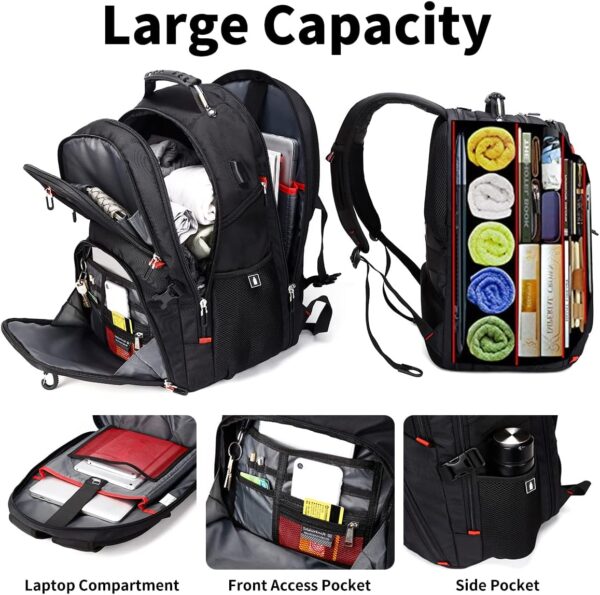 SHRRADOO Extra Large 50L Travel Laptop Backpack with USB Charging Port, College High School Backpack Airline Approved Business Work Bag Fits 17 Inch Computer for Men Women - Image 8