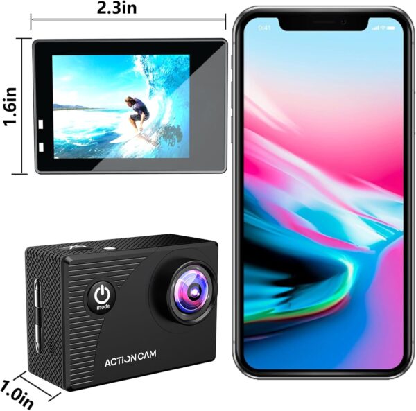 Action Camera 1080P 30fps Sports Camera 40m/131ft Underwater Waterproof with 2 Batteries and Multi-Function Accessory - Image 7