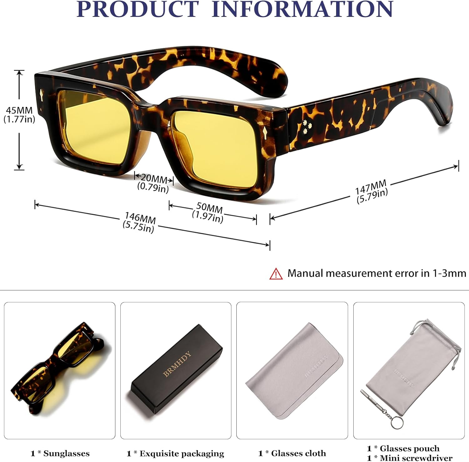 Retro Rectangle Sunglasses for Men Women Black Thick Square Frame Shades - Image 7