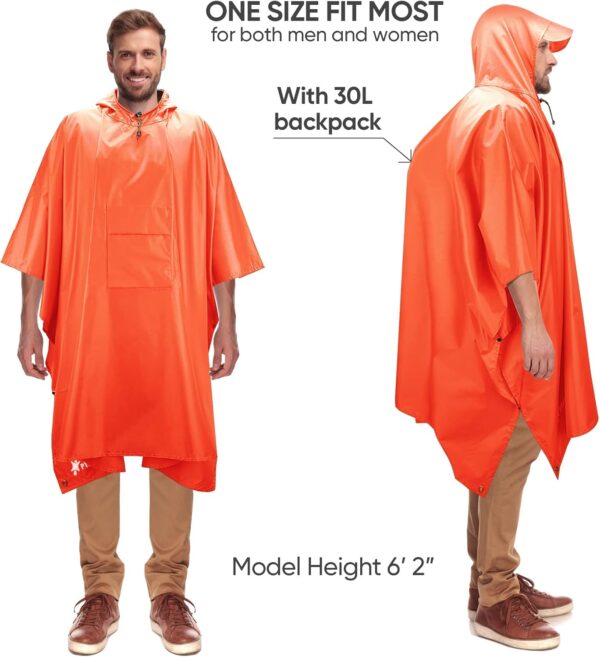 PTEROMY Hooded Rain Poncho for Adult with Pocket, Waterproof Lightweight Unisex Raincoat for Hiking Camping Emergency - Image 5