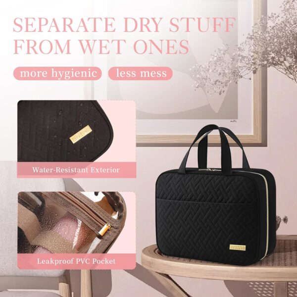 HOTOR Travel Toiletry Bag w/Hanging Hook - Spacious Toiletry Bag Essentials for Women & Men, Makeup Bag/Big Comparment, Waterproof for Travel Accessories, Medium, Black - Image 4