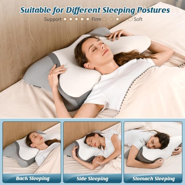 Cooling Cervical Pillow for Neck Pain Relief, Ergonomic Side Sleeper Pillow for Sleeping, Contour Memory Foam Pillows for Neck Support, Orthopedic Bed Pillow for Back Stomach Sleepers Grey White - Image 8