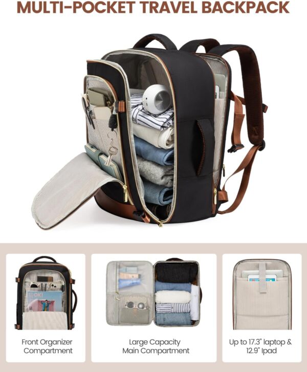 LOVEVOOK Travel Backpack for Women, 40L Carry On Backpack Flight Approved, Large Personal Item Bag Fits 17 inch Laptop, TSA Approved Luggage with 3 Packing Cubes,Waterproof Weekender Gym Daypack - Image 5
