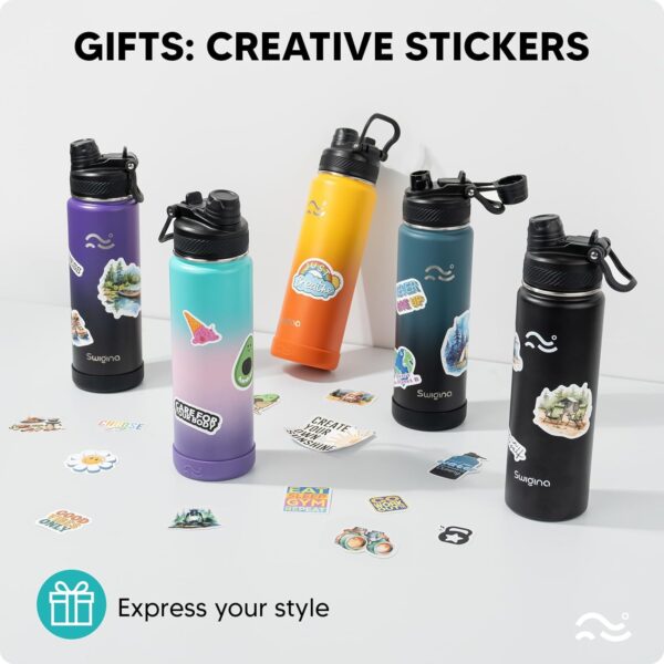 [2-IN-1 LID] Insulated Water Bottle with Silicone Boot (36hrs Cold/18hrs Hot) - DIY Stickers, Leakproof, BPA Free, 24 oz - Image 6