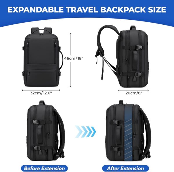 Carry On Travel Backpack for Airplanes | 35L Suitcase Backpack Luggage Business Weekender Bag - Expandable Travel Carry On Flight Approved for Men Women - Black - Image 4