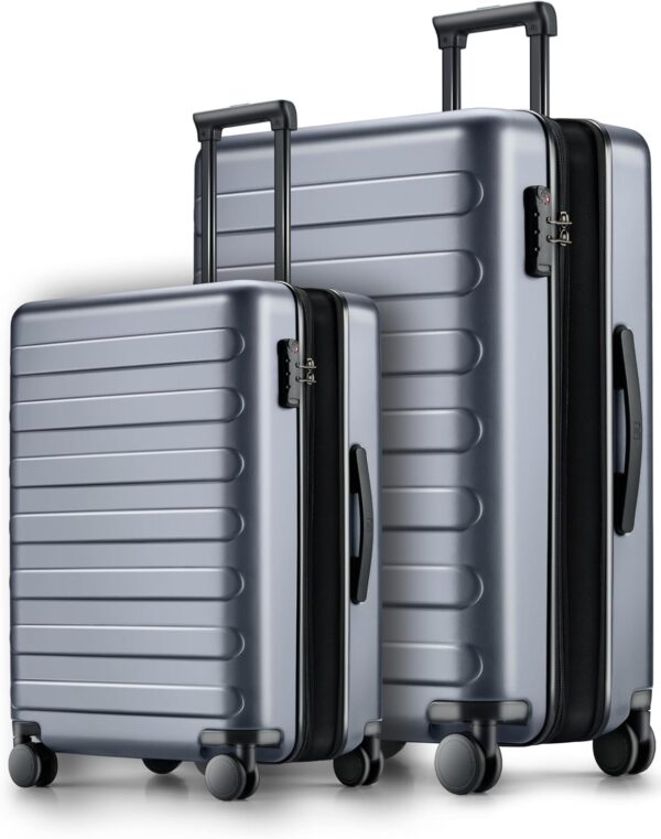 NINETYGO Luggage Sets 2 Piece, Carry On Luggage Airline Approved, Large Checked Luggage with Smooth Spinner Wheels, Expandable, Hard Shell PC Suitcase Sets, TSA Approved, 20in/28in (Grey, Rhine Max) - Image 2