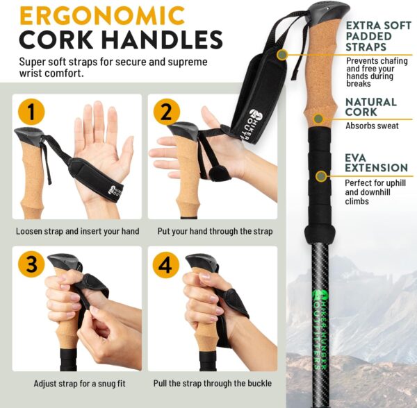 100% Carbon Fiber Trekking Poles by USA Brand - Ultra Strong Lightweight Collapsible Hiking Poles with Cork and EVA Foam Grips & Quick Adjustable Flip Locks - Image 7