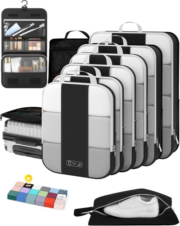 10 Set Compression Packing Cubes for Travel Essentials,Compressible Expandable Packing Cubes for Suitcase,OlarHike Luggage Organizer Bags for Travel,Handy Helper for Organizing Clothes(Black) - Image 2