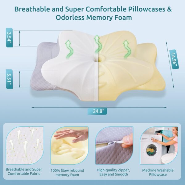 DONAMA Cervical Pillow for Neck and Shoulder,Contour Memory Foam Pillow,Ergonomic Neck Support Pillow for Side Back Stomach Sleepers with Pillowcase - Image 6