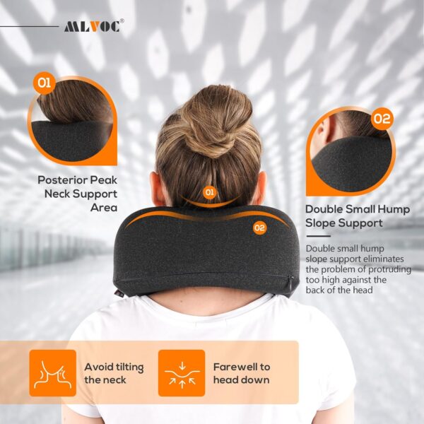 MLVOC Travel Pillow 100% Pure Memory Foam Neck Pillow, Comfortable & Breathable Cover, Machine Washable, Airplane Travel Kit with 3D Contoured Eye Masks, Earplugs, and Luxury Bag, Standard (Black) - Image 6