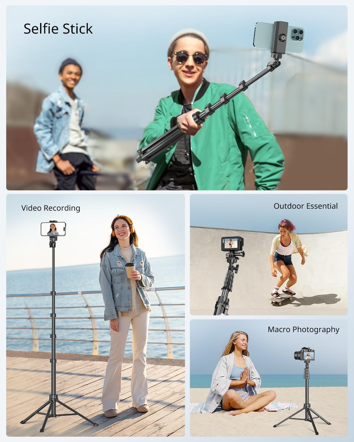 SENSYNE 62" Phone Tripod & Selfie Stick, Extendable Cell Phone Tripod Stand with Wireless Remote and Phone Holder, Compatible with iPhone Android Phone, Camera - Image 5