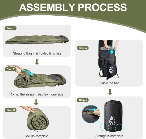 Night Cat Camping Sleeping Bag for Adults 3 Seasons Portable Lightweight Backpacking Hiking Traveling Indoor Outdoor Temperature 5-15℃ 2.6x6.3ft Switch to a Quilt or Blanket - Image 7