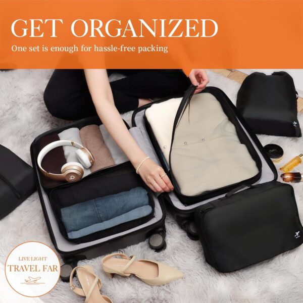HOTOR Packing Cubes for Suitcases - 6 Pieces, Light Packing Cubes for Travel, Premium Suitcase Organizer Bags Set, Space-Saving Luggage Organizers, Travel Accessories and Essentials, Black - Image 3