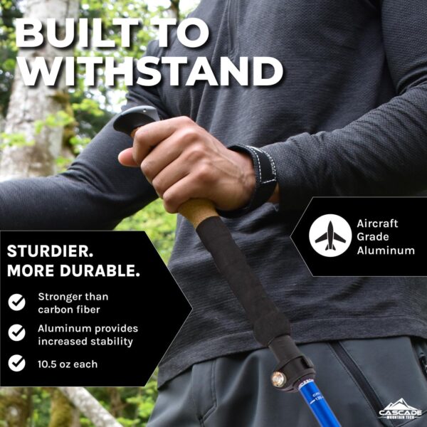 Cascade Mountain Tech Lightweight Aircraft-Grade Aluminum Trekking Poles with Extended Down Grip Plus Tip Kit - Image 4