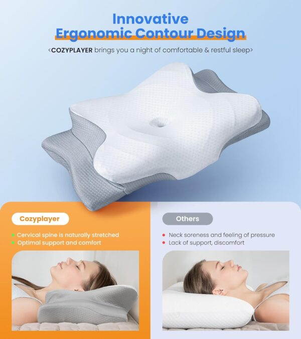 Ultra Pain Relief Cooling Pillow for Neck Support, Adjustable Cervical Pillow Cozy Sleeping, Odorless Ergonomic Contour Memory Foam Pillows, Orthopedic Bed Pillow for Side Back Stomach Sleeper - Image 3