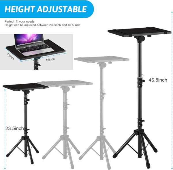 Projector Stand Tripod Adjustable, Laptop Height from 23.5 to 46.5 inches with Gooseneck Phone Holder, Floor for Office, Home, Stage, Studio, DJ Racks Holder Mount, 23.5inch-46.5inch - Image 5