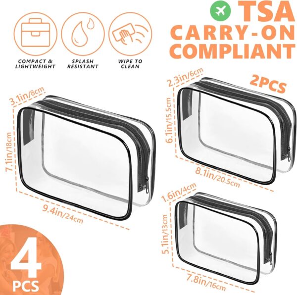 AURUZA 4 Pack Clear Toiletry Bag, Portable Travel Makeup Pouch with Zipper, TSA Approved Organizer, PVC Cosmetic for Airport Airline Compliant - Image 3