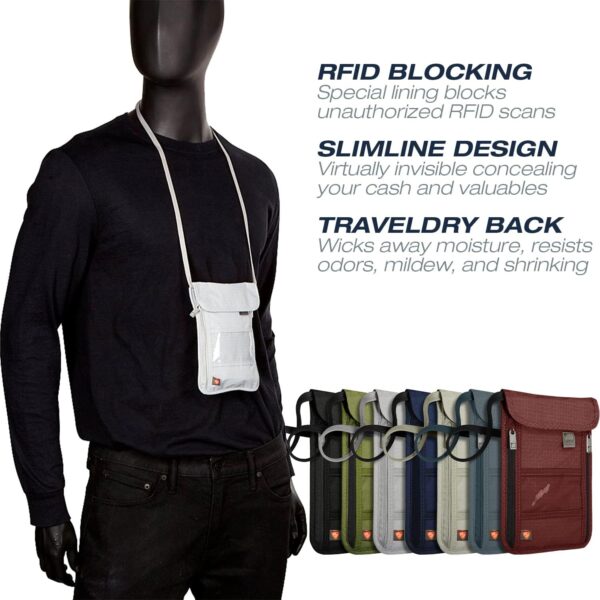 Lewis N. Clark RFID Blocking Stash Neck Wallet, Travel Pouch + Passport Holder for Women & Men, Taupe, One Size - Image 3