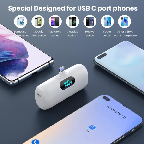 [2 Pack] Samll Portable Charger for iPhone 16/15 Series, 5000mAh 3A PD USB C Power Bank, Mini LCD Display Battery Pack Compatible with iPhone 16/16 Plus/16 Pro/15 Pro Max,Samsung,Android/Moto/LG etc - Image 4