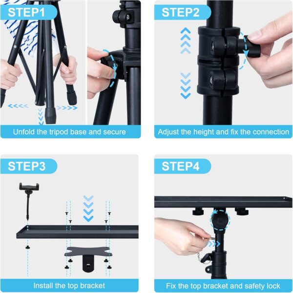 Projector Stand Tripod Adjustable, Laptop Height from 23.5 to 46.5 inches with Gooseneck Phone Holder, Floor for Office, Home, Stage, Studio, DJ Racks Holder Mount, 23.5inch-46.5inch - Image 8