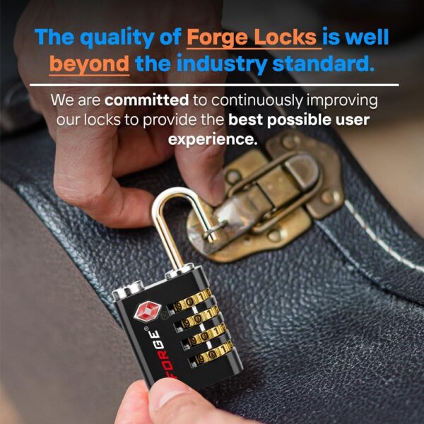 Forge Dual-Opening: Key or Combination Access Lock, TSA Approved Locks for Luggage, Pelican case, Travel, Gym, School, Stainless Steel Shackle. (Black, 4 Pk) - Image 8