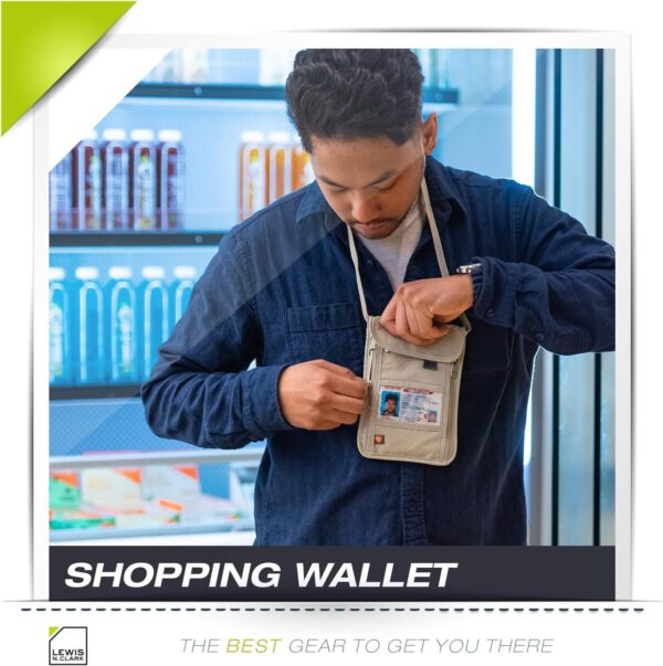 Lewis N. Clark RFID Blocking Stash Neck Wallet, Travel Pouch + Passport Holder for Women & Men, Taupe, One Size - Image 7