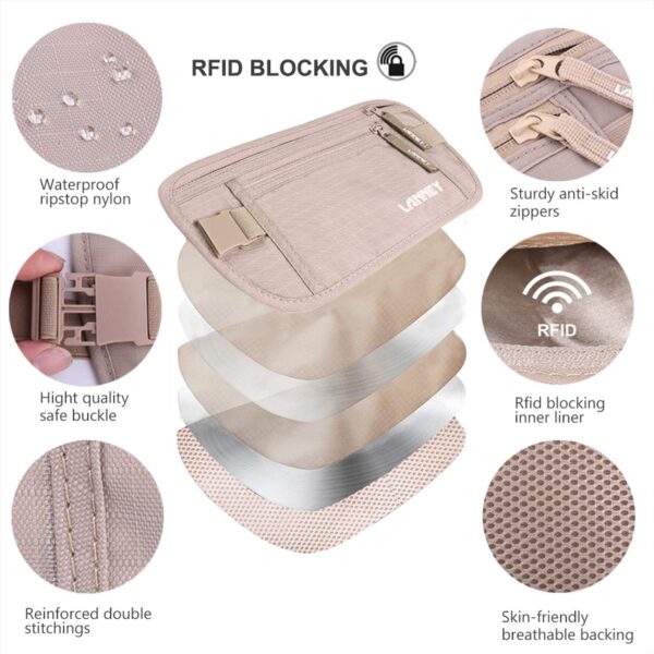 Money Belt for Travel Women and Men Slim Hidden Travel Wallet with RFID Blocking - Image 3